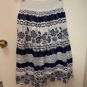 Blue and White Floral Midi Skirt